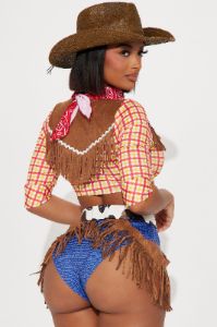 Cowgirl Sheriff 5 Piece Costume Set - Brown/combo sold by Fashion Nova