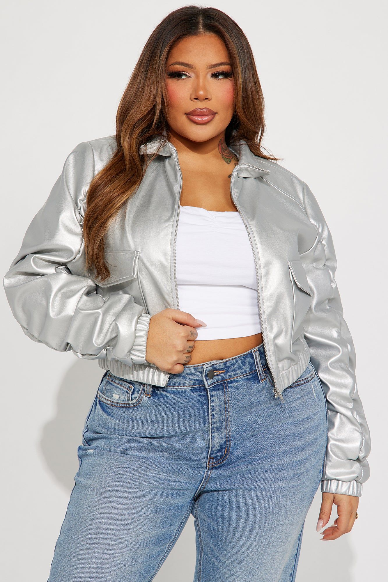 Got A Lot Of Attitude Faux Leather Jacket - Silver sold by Fashion Nova product image thumbnail 4
