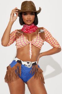 Cowgirl Sheriff 5 Piece Costume Set - Brown/combo sold by Fashion Nova