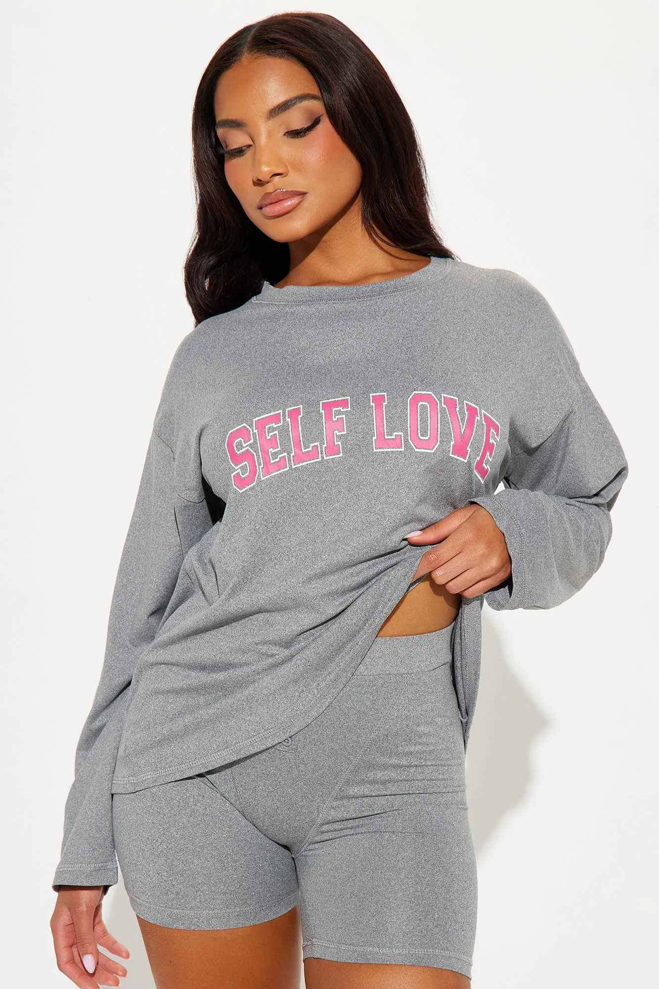 Self Love PJ Boxer Short Set - Heather Grey sold by Fashion Nova