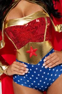 Super Wonderful Babe 4 Piece Costume Set - Red/combo sold by Fashion Nova