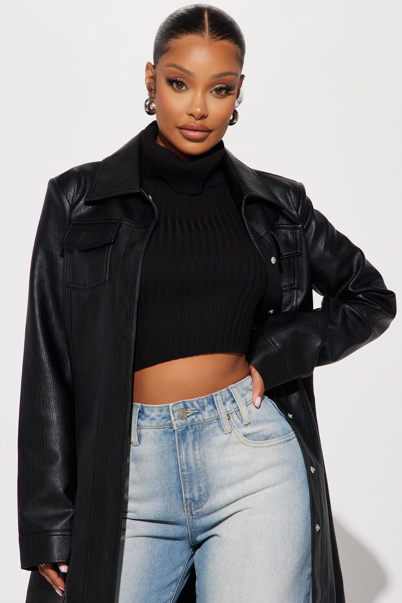 Iris Faux Leather Trench - Black sold by Fashion Nova product image thumbnail 2