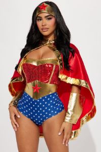 Super Wonderful Babe 4 Piece Costume Set - Red/combo sold by Fashion Nova