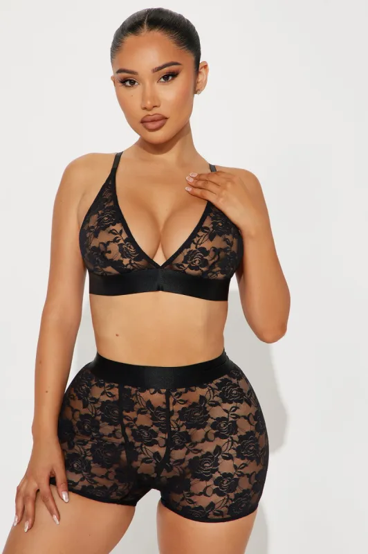 Lowkey Sexy Bralette Boxer 2 Piece Set - Black sold by Fashion Nova