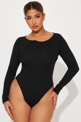 Open To It Ribbed Bodysuit - Black sold by Fashion Nova
