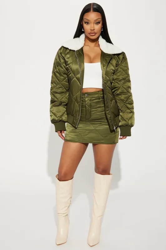 Kaylee Quilted Mini Skirt Set - Olive sold by Fashion Nova