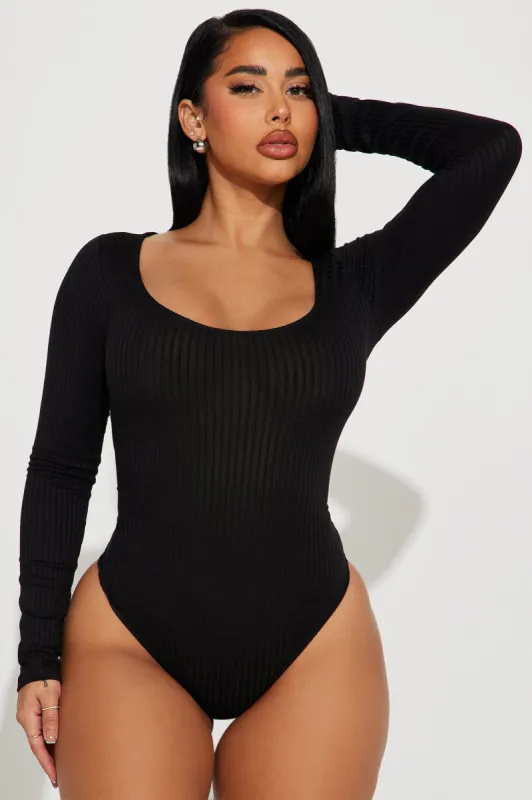 Tania Ribbed Bodysuit - Black sold by Fashion Nova
