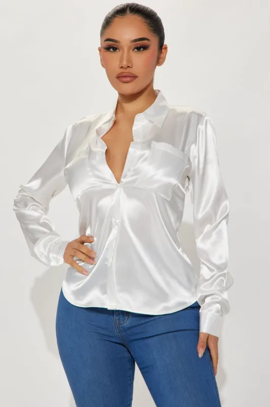 You Better Work Satin Shirt - White sold by Fashion Nova