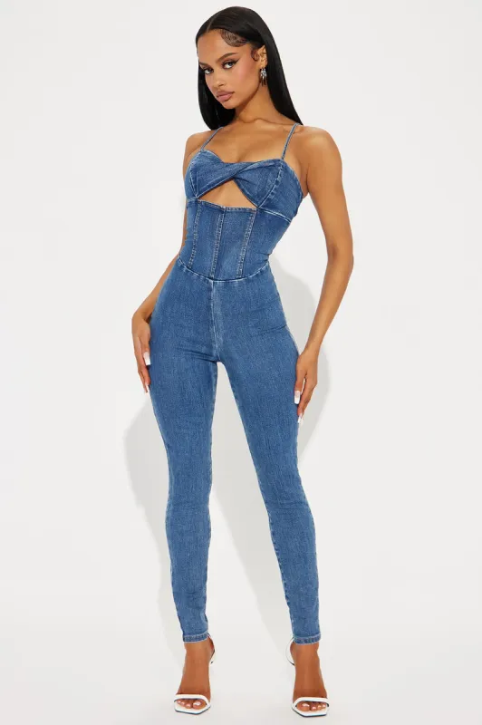 Rosabel Denim Jumpsuit - Medium Wash sold by Fashion Nova