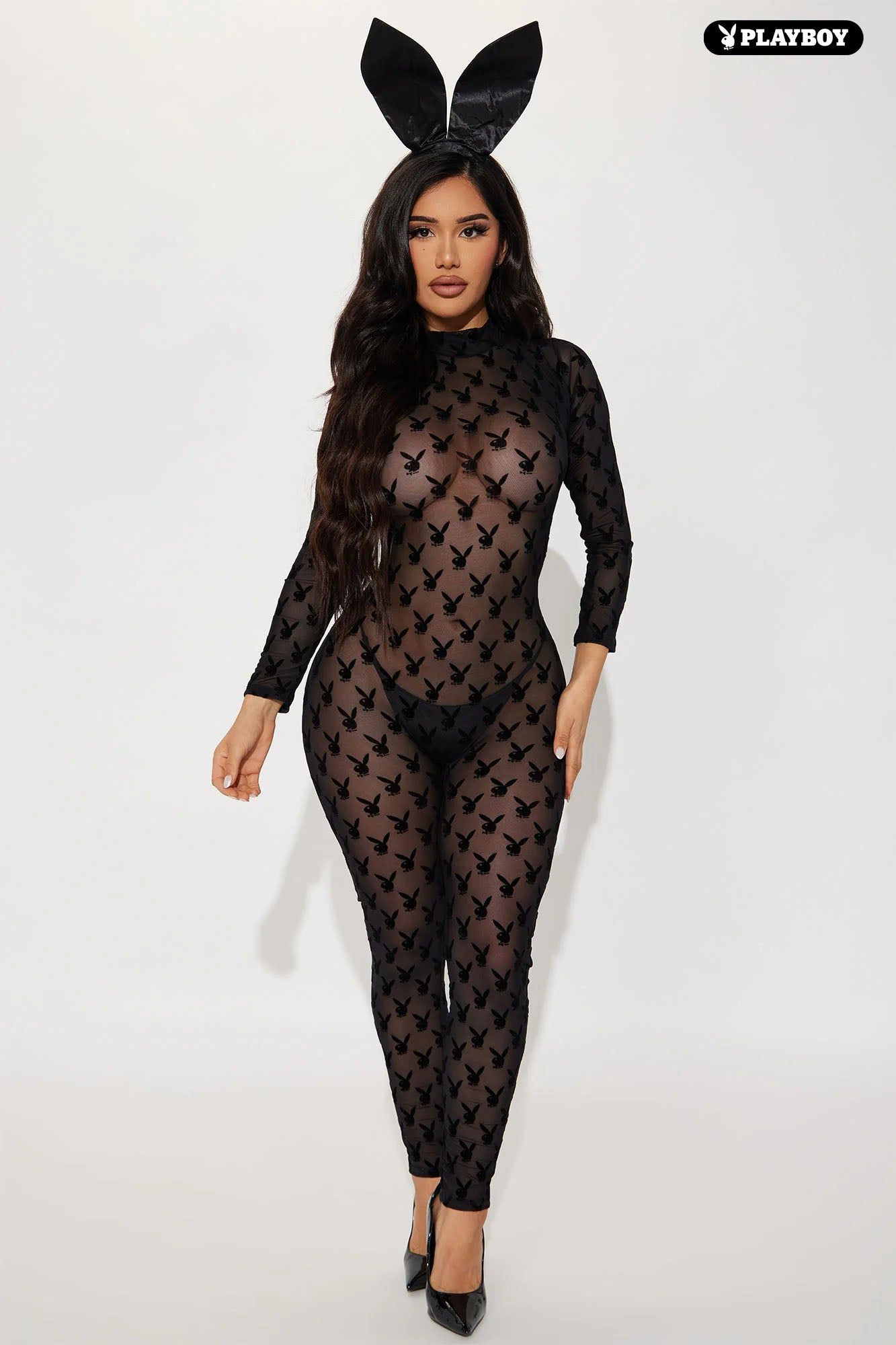 Playboy Peep Show Bunny 2 Piece Costume Set - Black sold by Fashion Nova