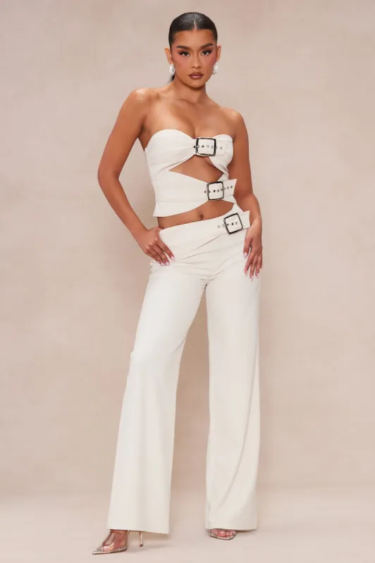Marielle Buckle Pant Set - Beige sold by Fashion Nova