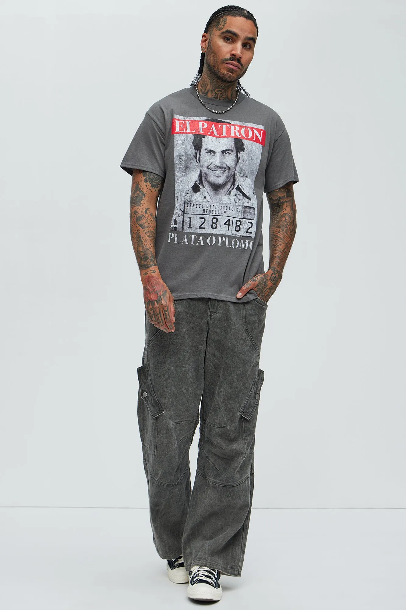 El Patron Pablo Escobar Short Sleeve Tee - Charcoal sold by Fashion Nova product image thumbnail 3