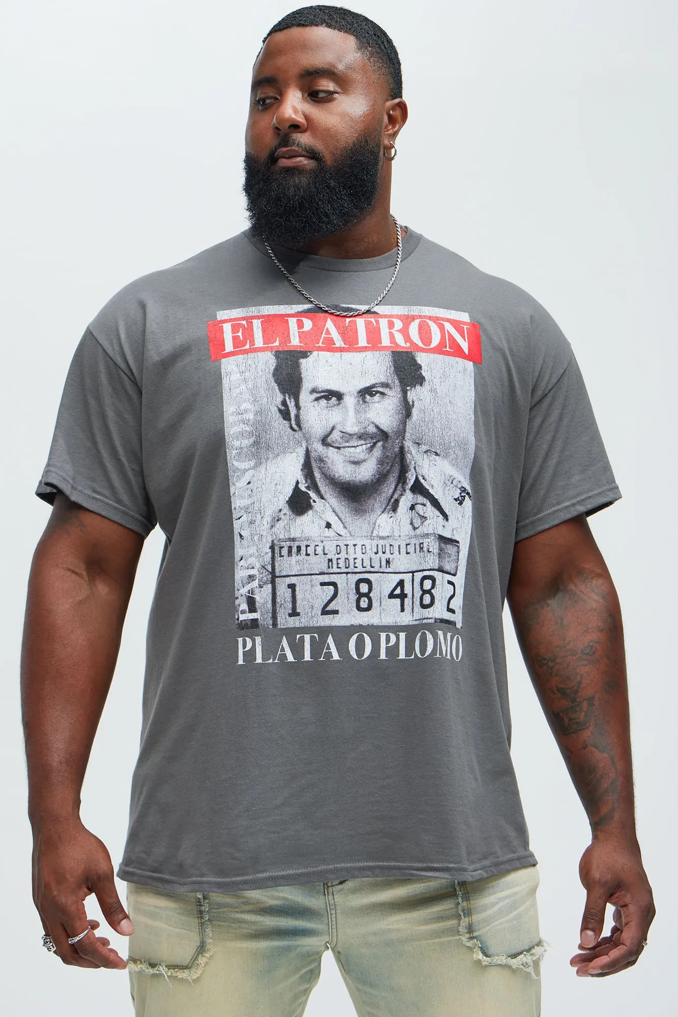 El Patron Pablo Escobar Short Sleeve Tee - Charcoal sold by Fashion Nova product image thumbnail 5