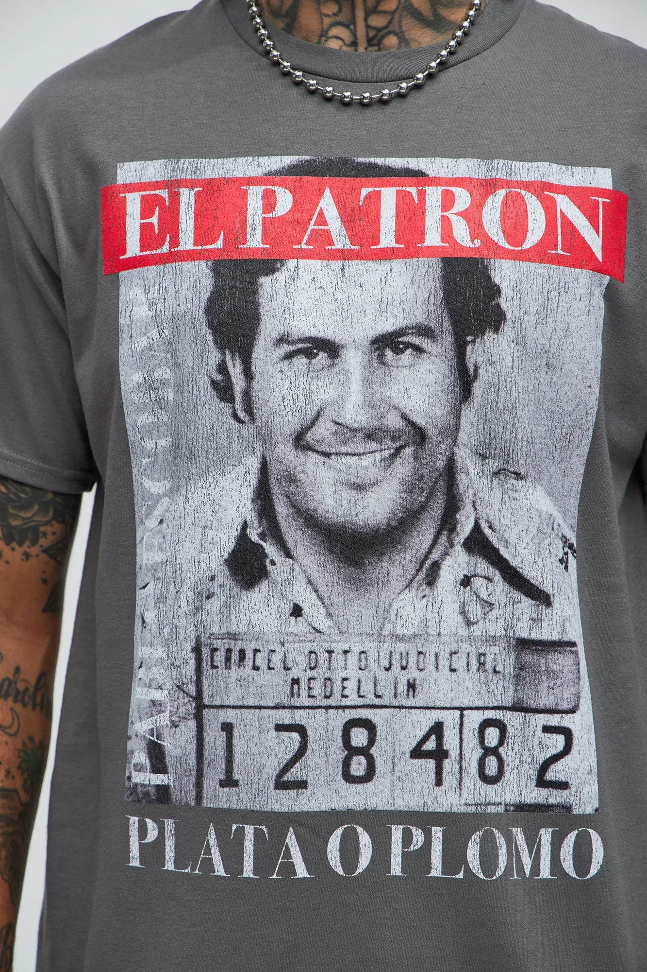 El Patron Pablo Escobar Short Sleeve Tee - Charcoal sold by Fashion Nova product image thumbnail 2