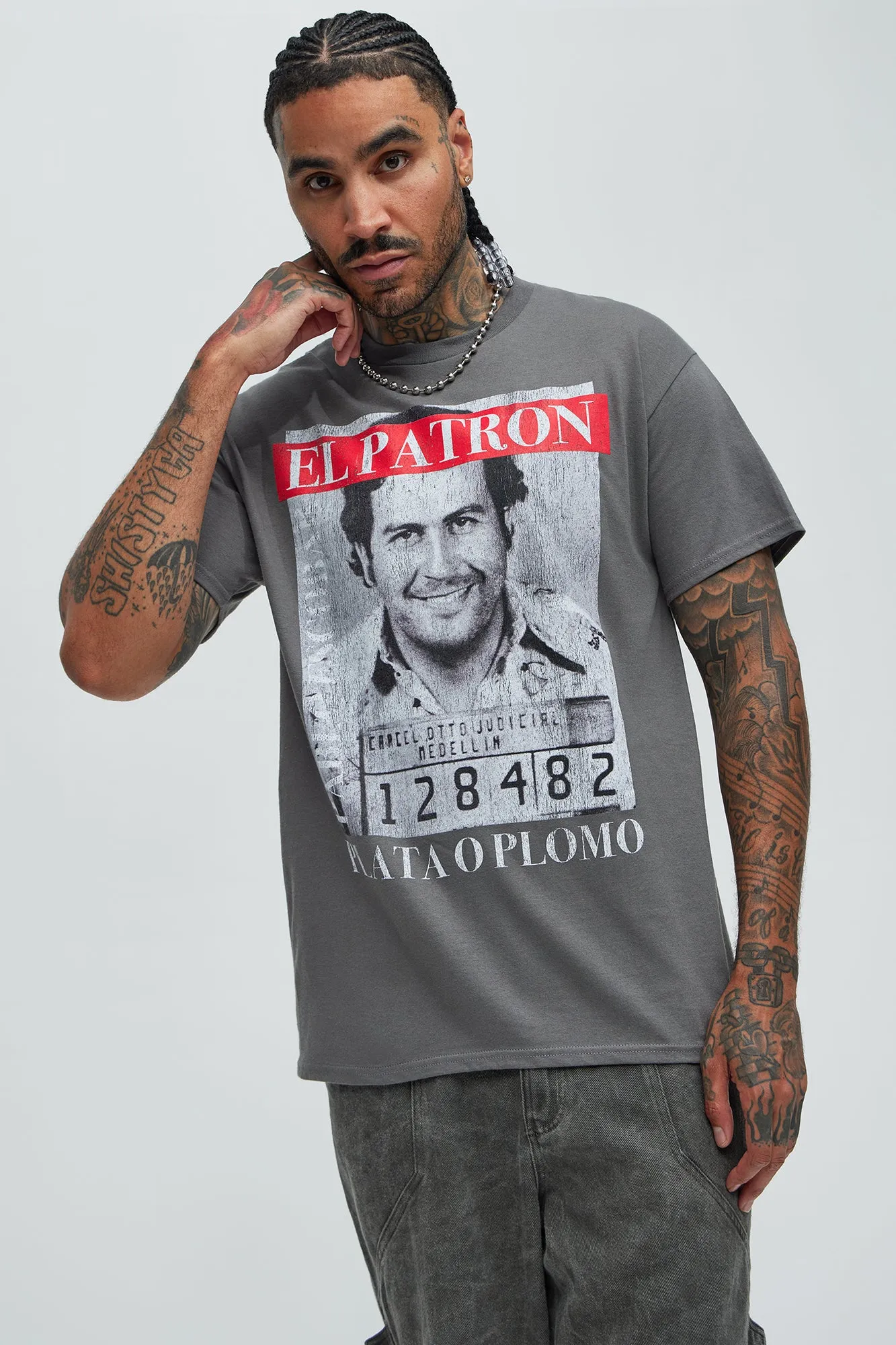 El Patron Pablo Escobar Short Sleeve Tee - Charcoal sold by Fashion Nova