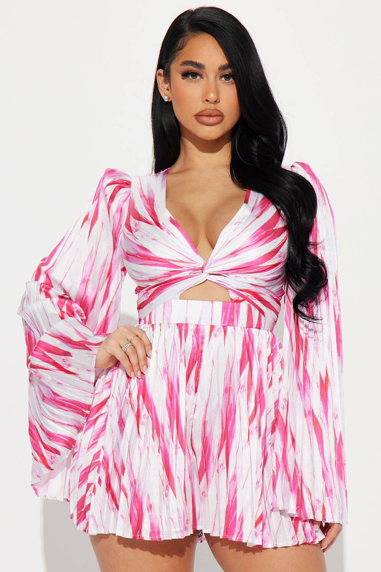 Turning Heads Romper - Pink/combo sold by Fashion Nova