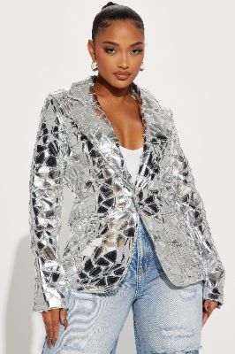 Glossed Up Boyfriend Blazer - Silver sold by Fashion Nova
