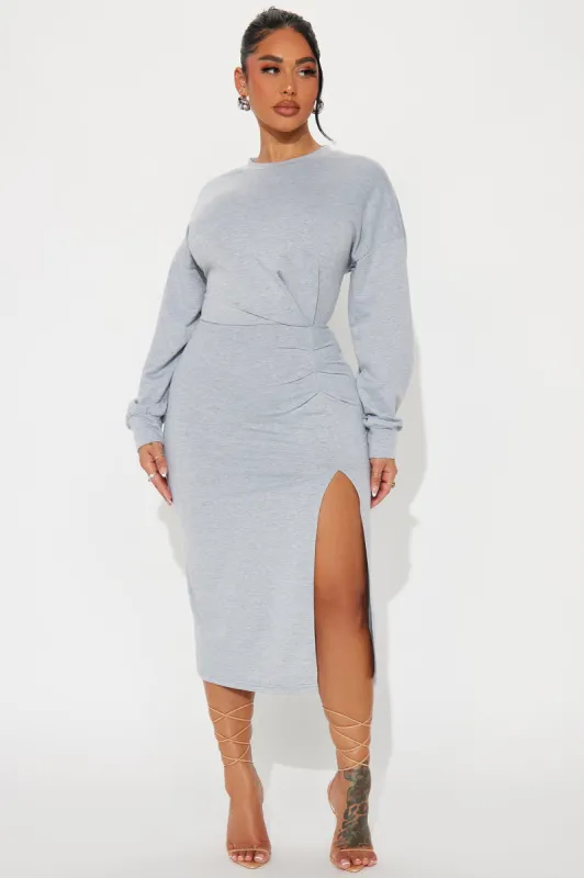 Erika Long Sleeve Midi Dress - Heather Grey sold by Fashion Nova