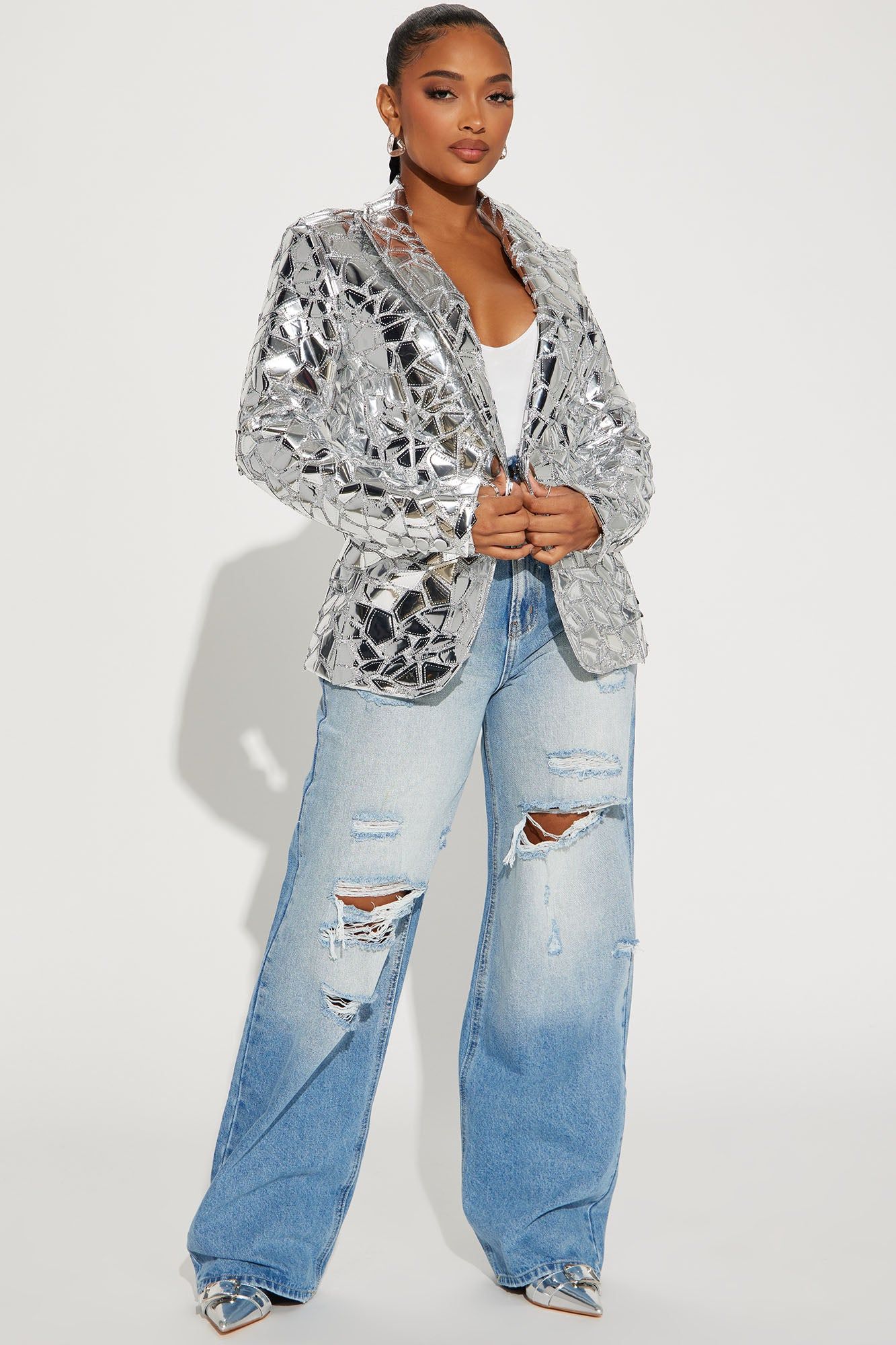 Glossed Up Boyfriend Blazer - Silver sold by Fashion Nova product image thumbnail 2