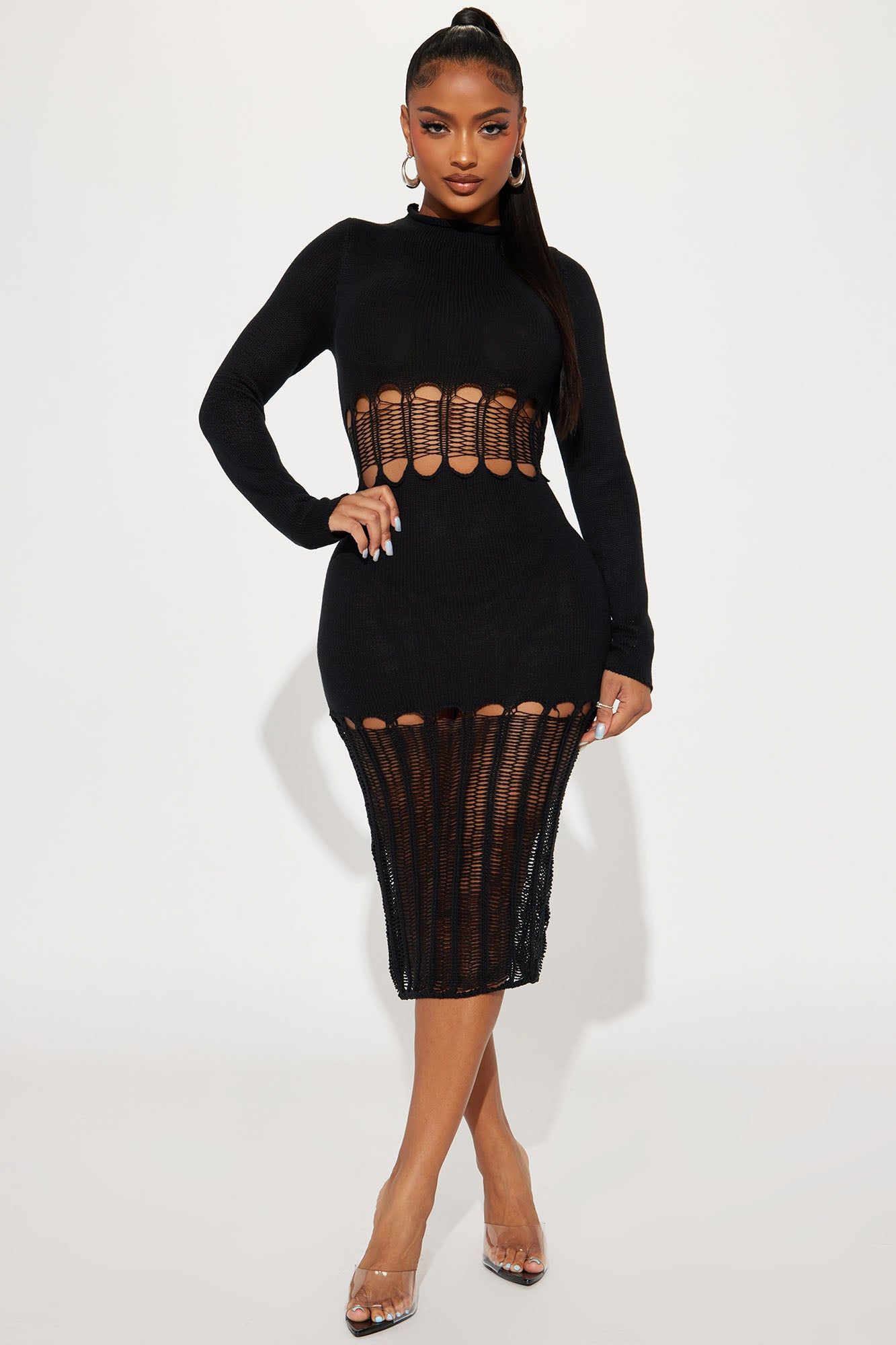 Tamara Sweater Midi Dress - Black sold by Fashion Nova