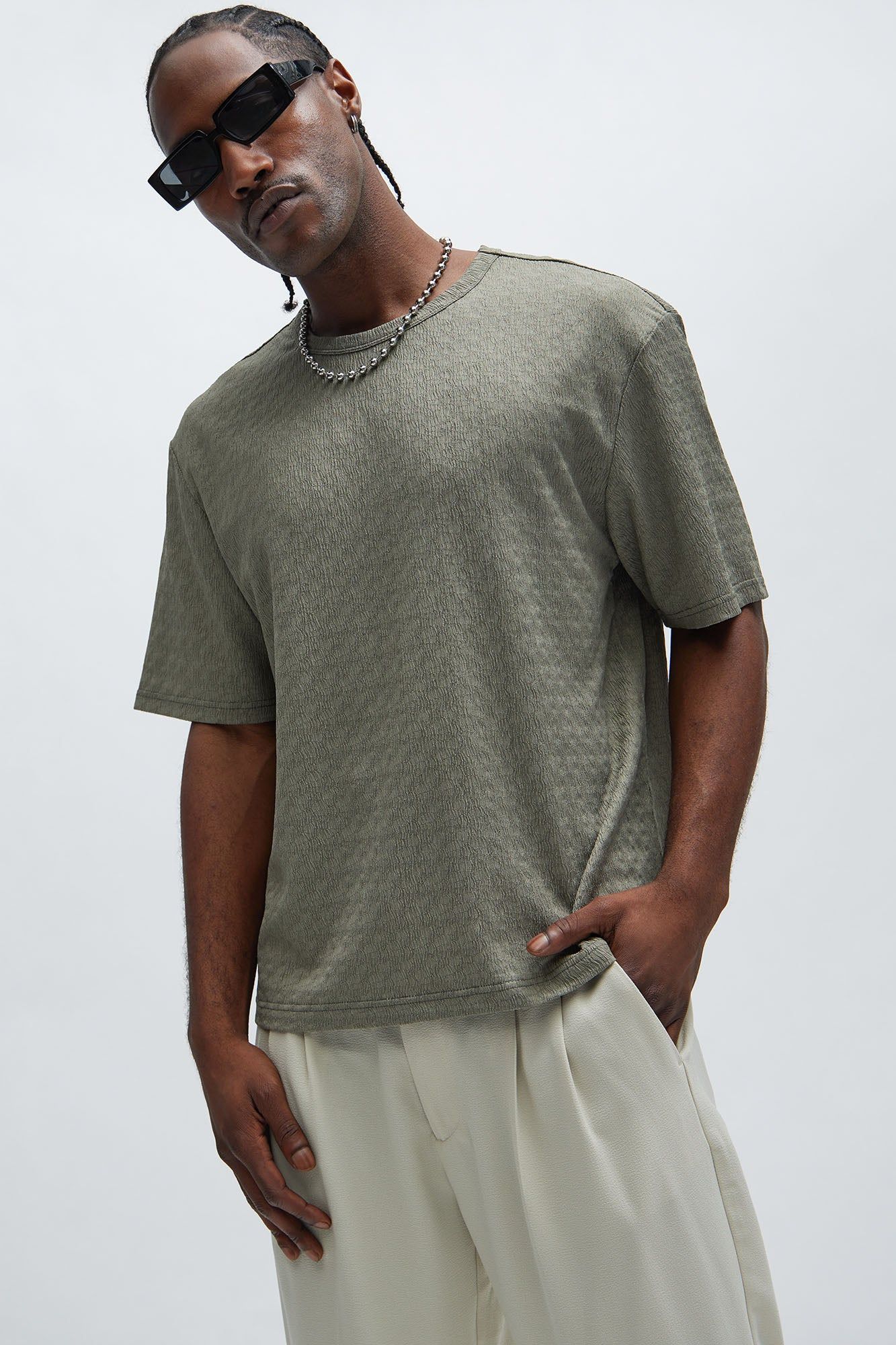 Reign Textured Relaxed Tee - Olive sold by Fashion Nova