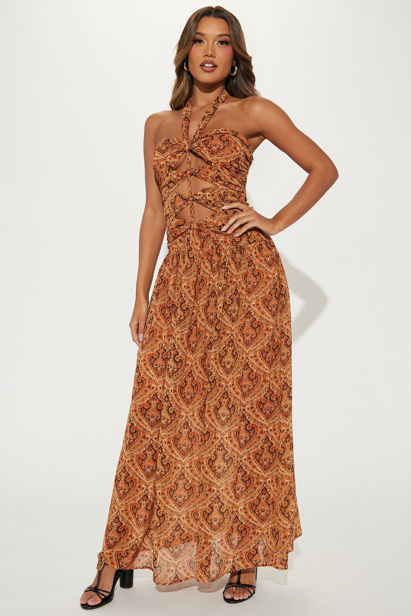 Paisley Cut Out Maxi Dress - Rust/combo sold by Fashion Nova