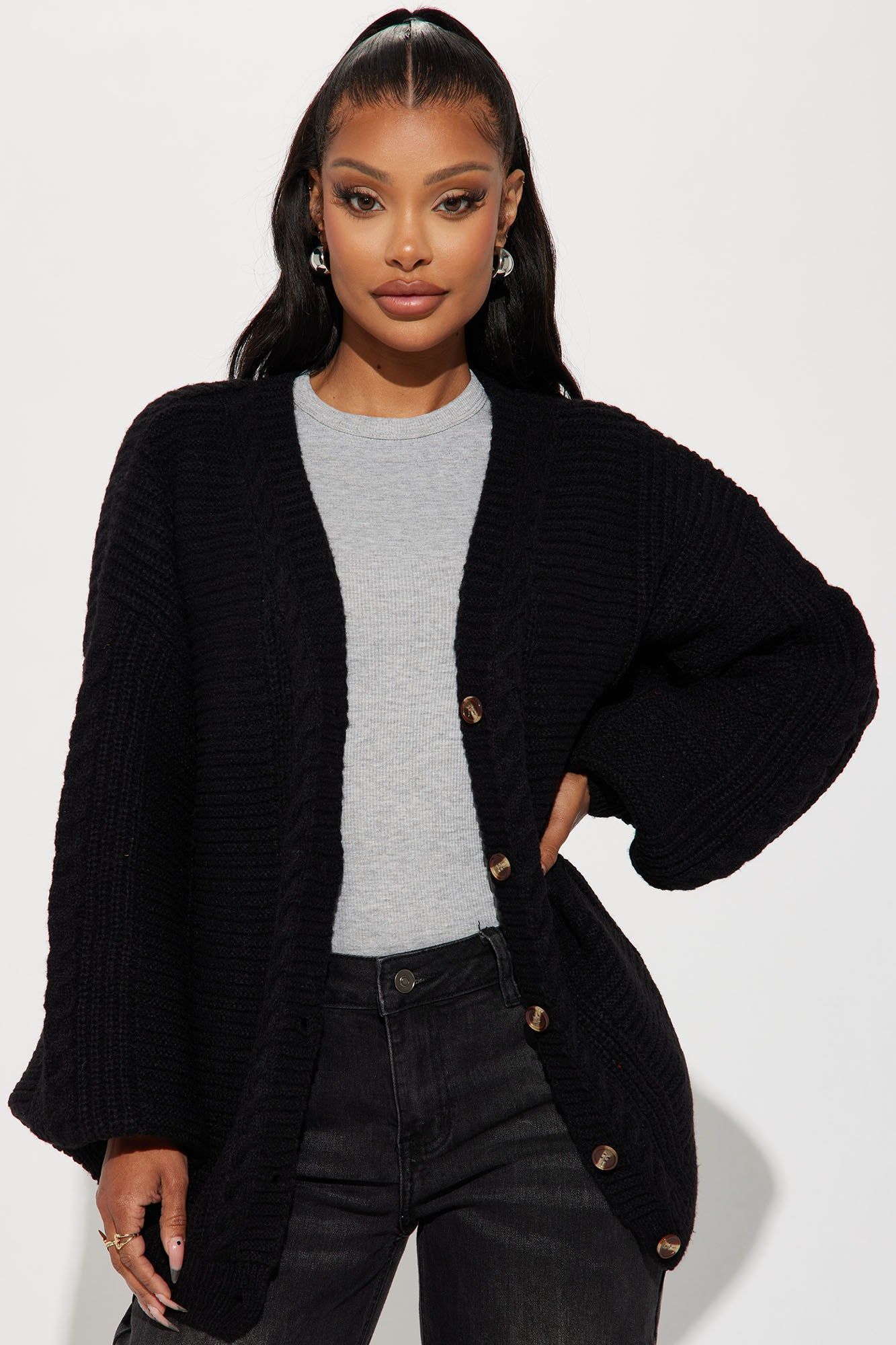 Couch Convo Cardigan - Black sold by Fashion Nova