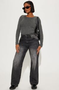 Brandi Long Sleeve Top - Charcoal sold by Fashion Nova