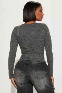Brandi Long Sleeve Top - Charcoal sold by Fashion Nova