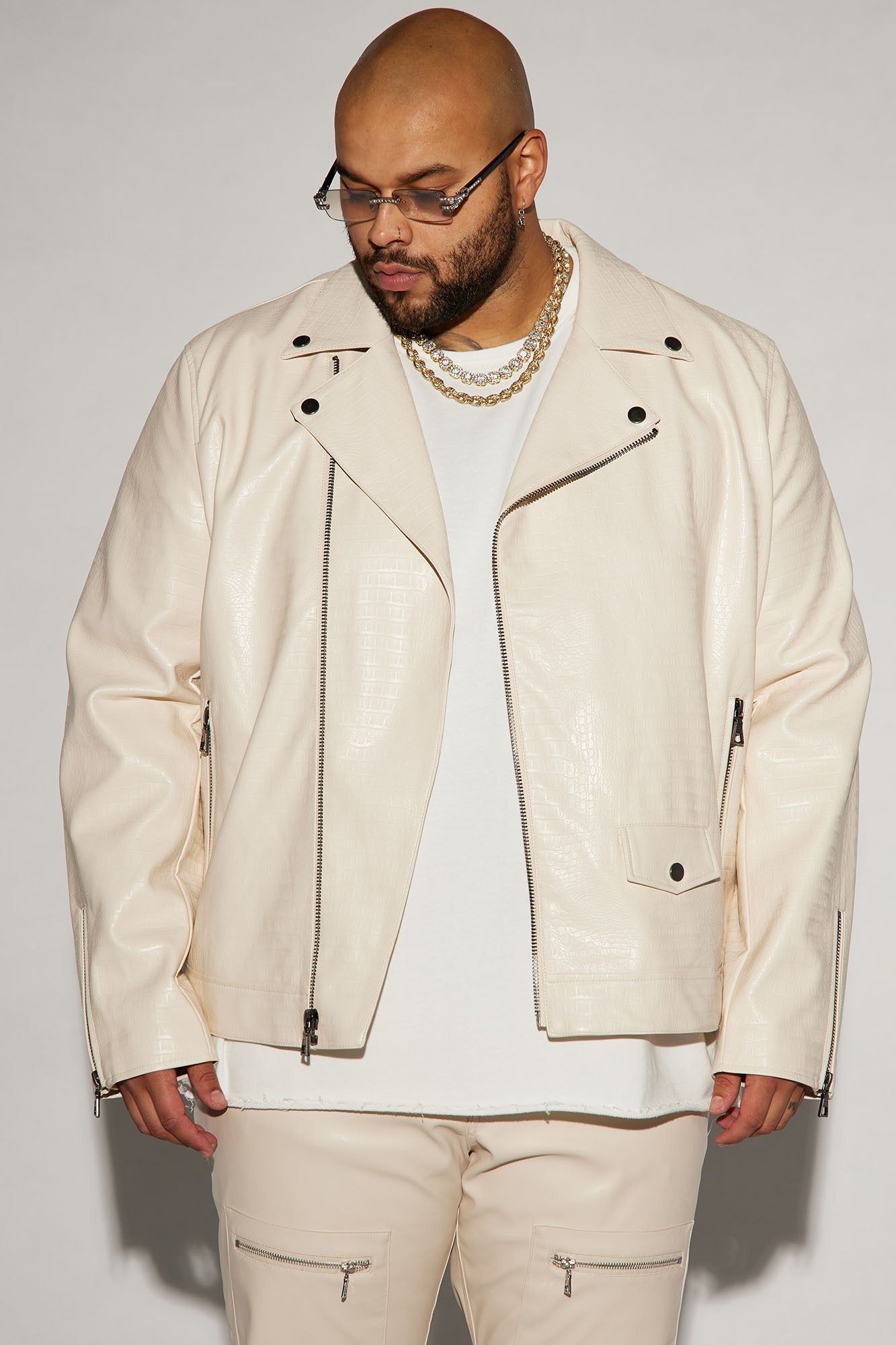 Gotta Run Faux Crocodile Leather Moto Jacket - Cream sold by Fashion Nova product image thumbnail 4