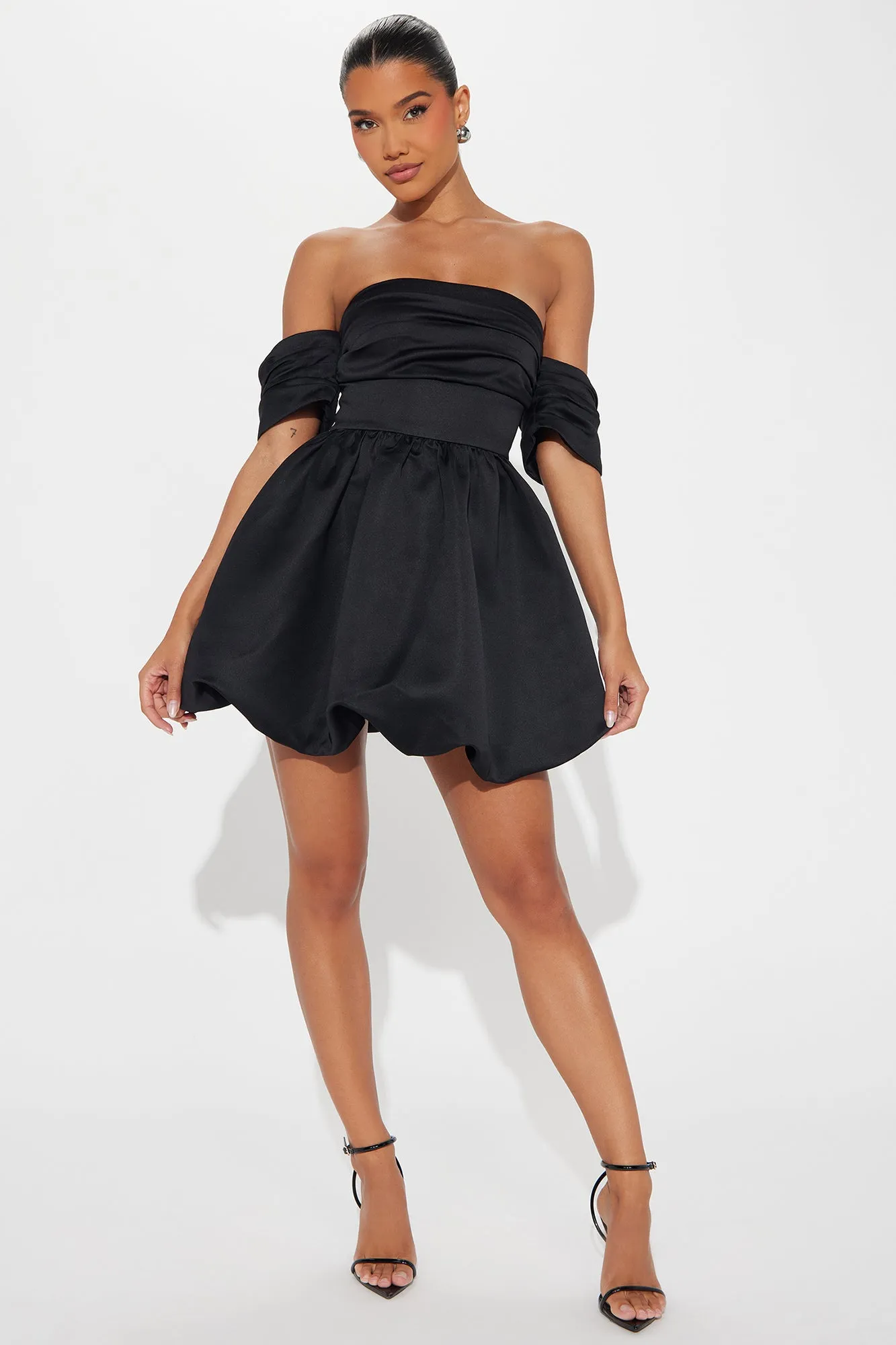 Valeria Satin Bubble Mini Dress - Black sold by Fashion Nova