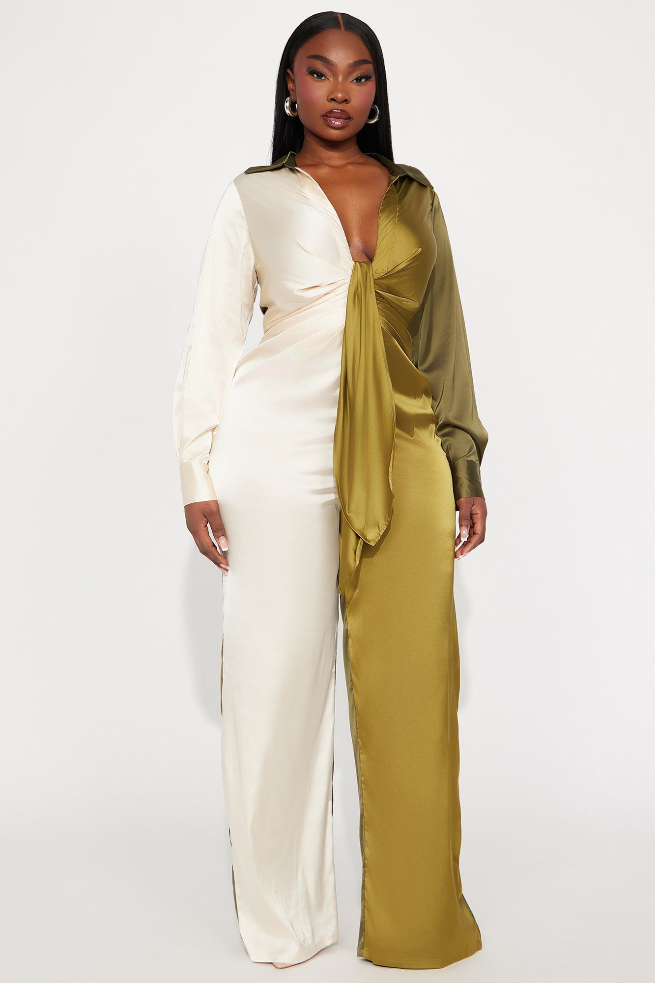 Beauty In A Bottle Satin Jumpsuit - Olive/combo sold by Fashion Nova product image thumbnail 4