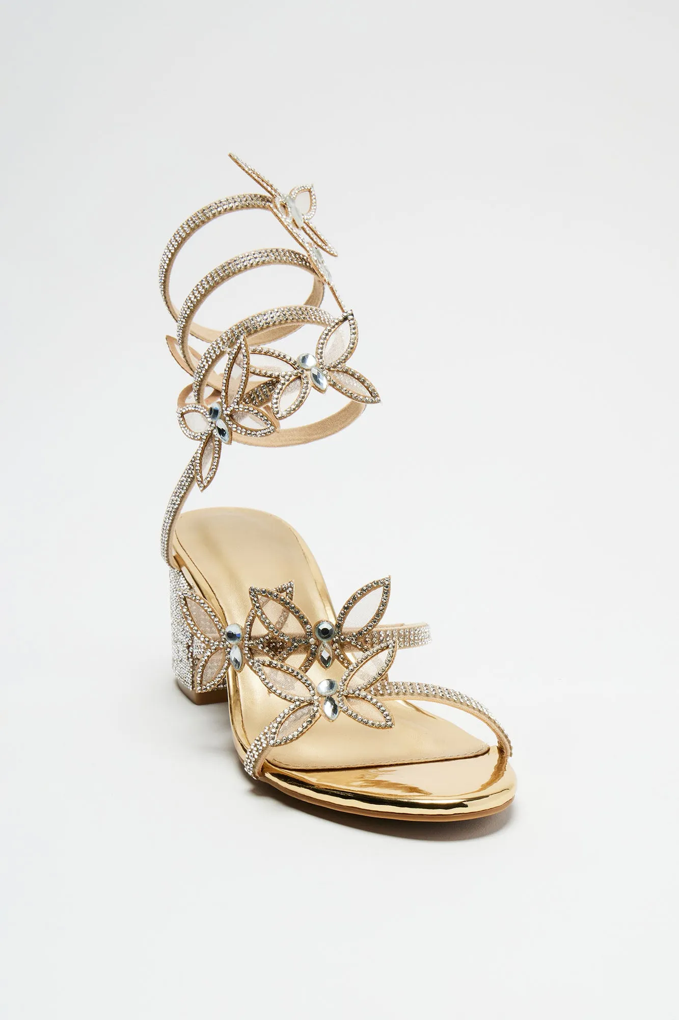 Julia Rhinestone Wrap Up Heels - Gold sold by Fashion Nova product image thumbnail 2