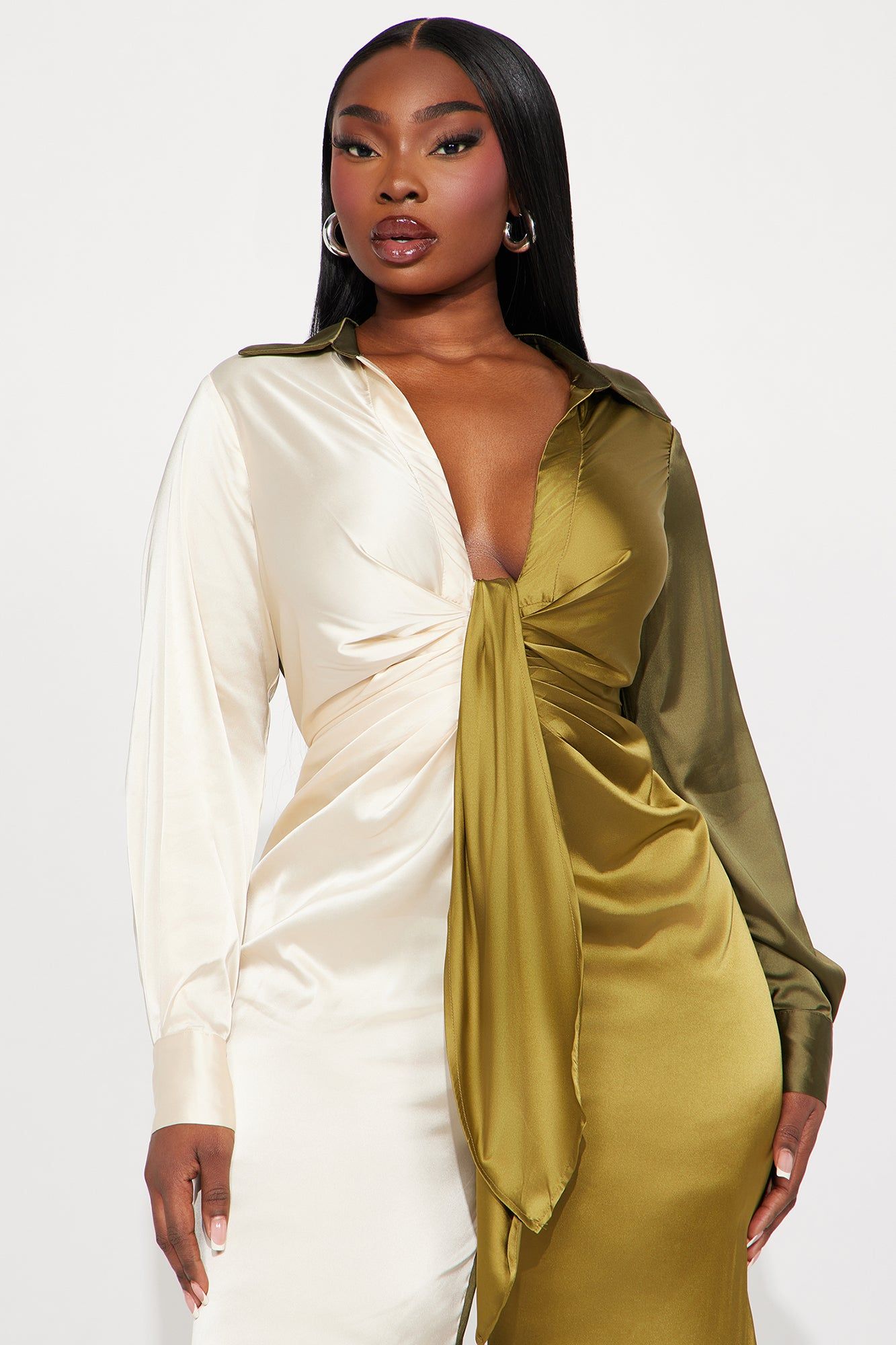 Beauty In A Bottle Satin Jumpsuit - Olive/combo sold by Fashion Nova product image thumbnail 5