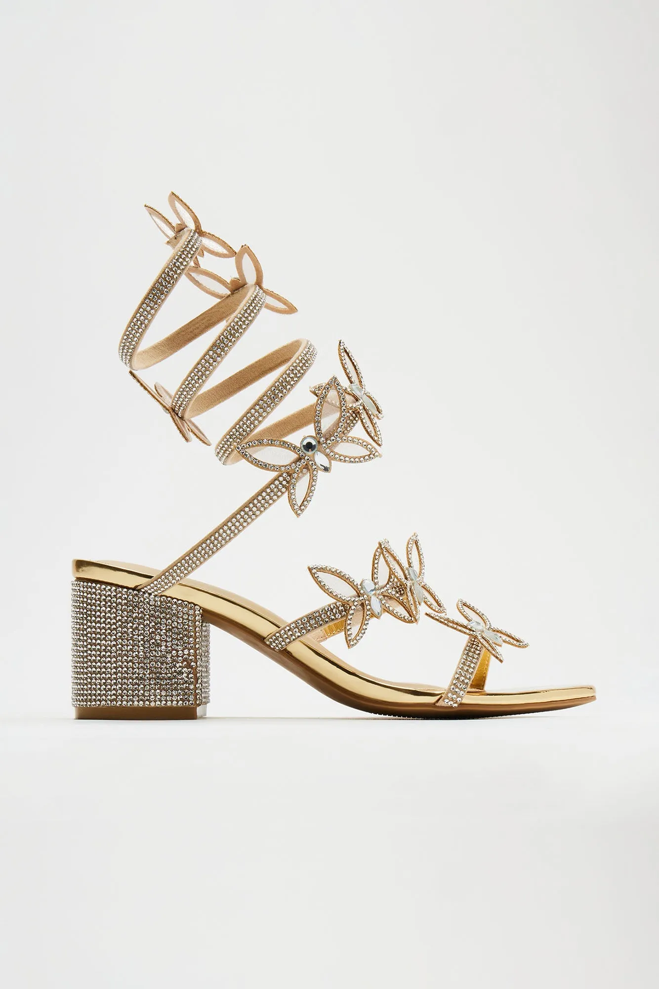 Julia Rhinestone Wrap Up Heels - Gold sold by Fashion Nova product image thumbnail 5