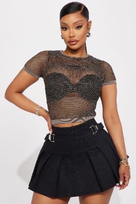 Little Secret Mesh Top - Brown sold by Fashion Nova