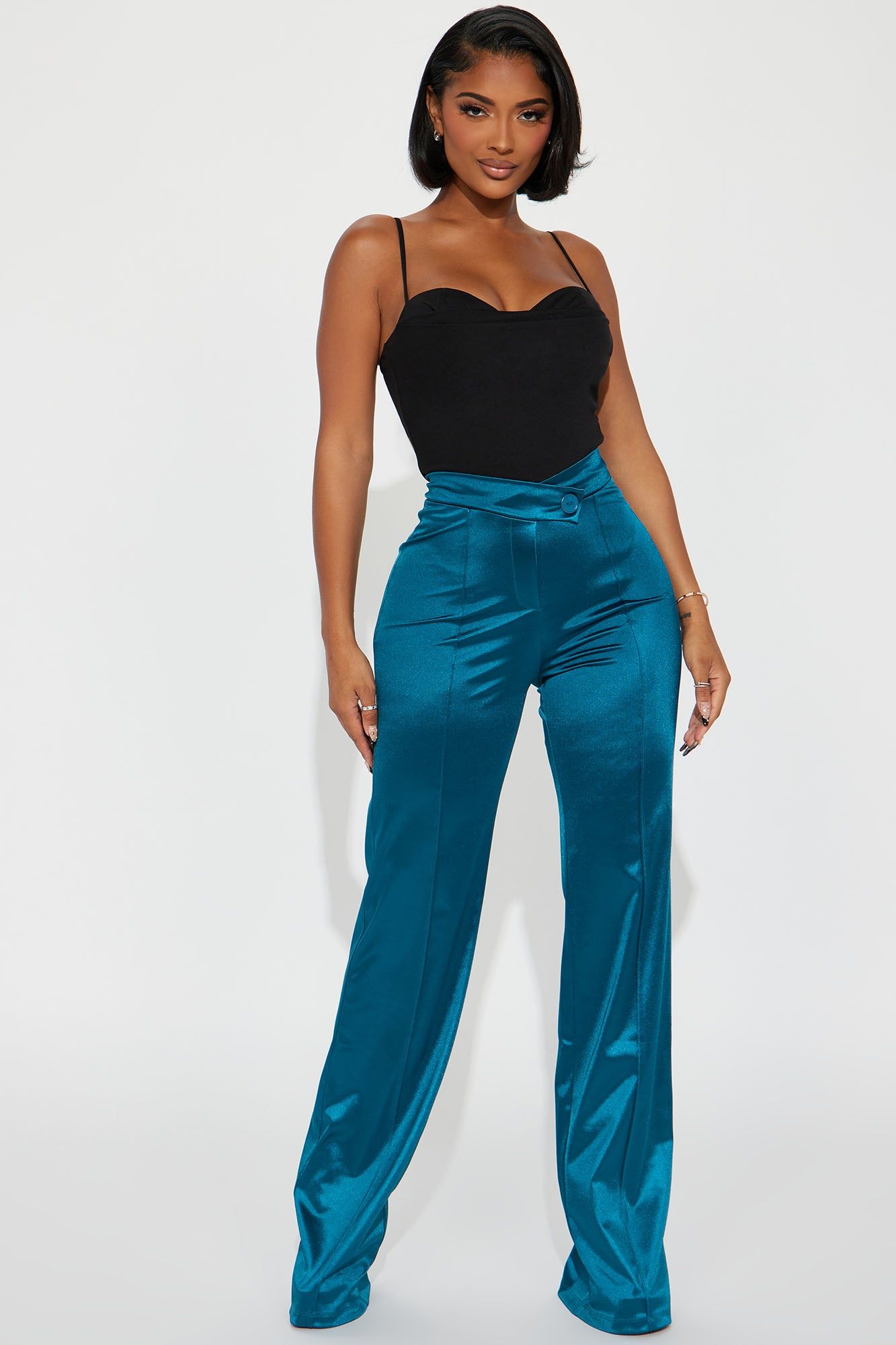 Call It Even Wide Leg Satin Dress Pants - Teal sold by Fashion Nova