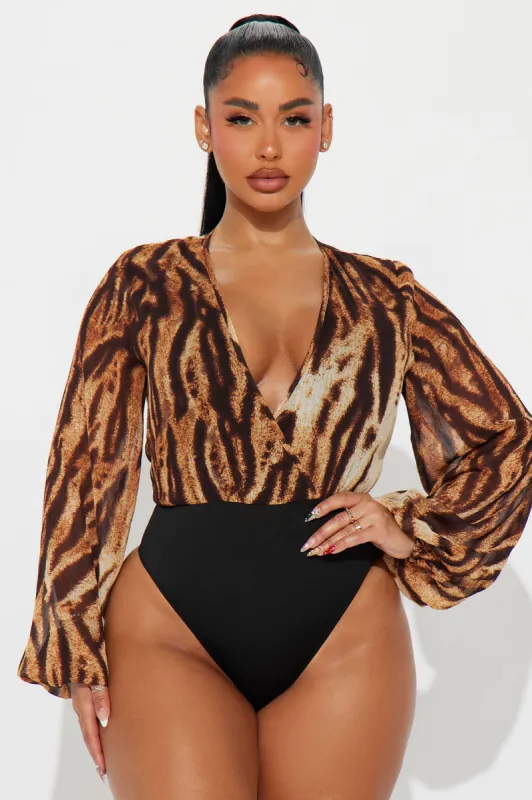 Scarlette Bell Sleeve Bodysuit - Brown/combo sold by Fashion Nova