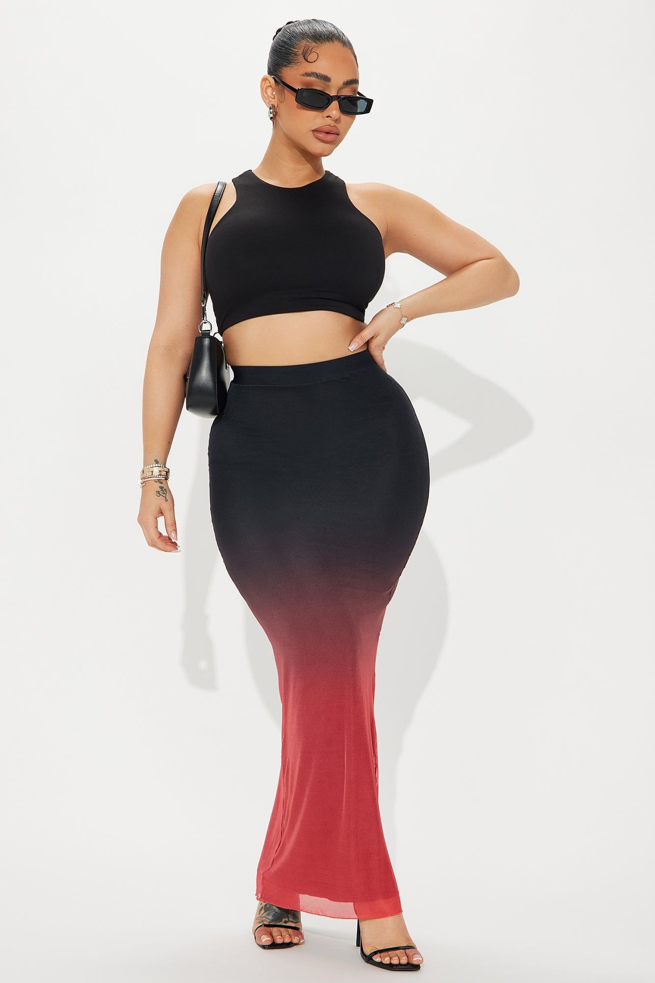 Malibu Sunset Mesh Maxi Skirt - Red/combo sold by Fashion Nova