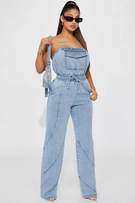 Reminder Denim Jumpsuit - Light Wash sold by Fashion Nova