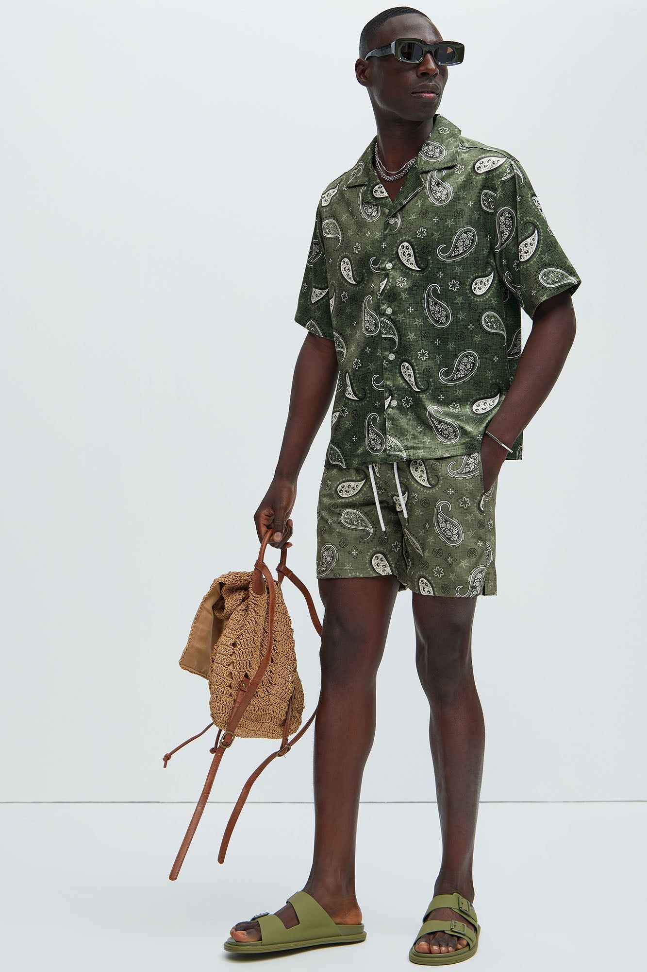 Claret Paisley Swim Trunks - Green/combo sold by Fashion Nova product image thumbnail 2