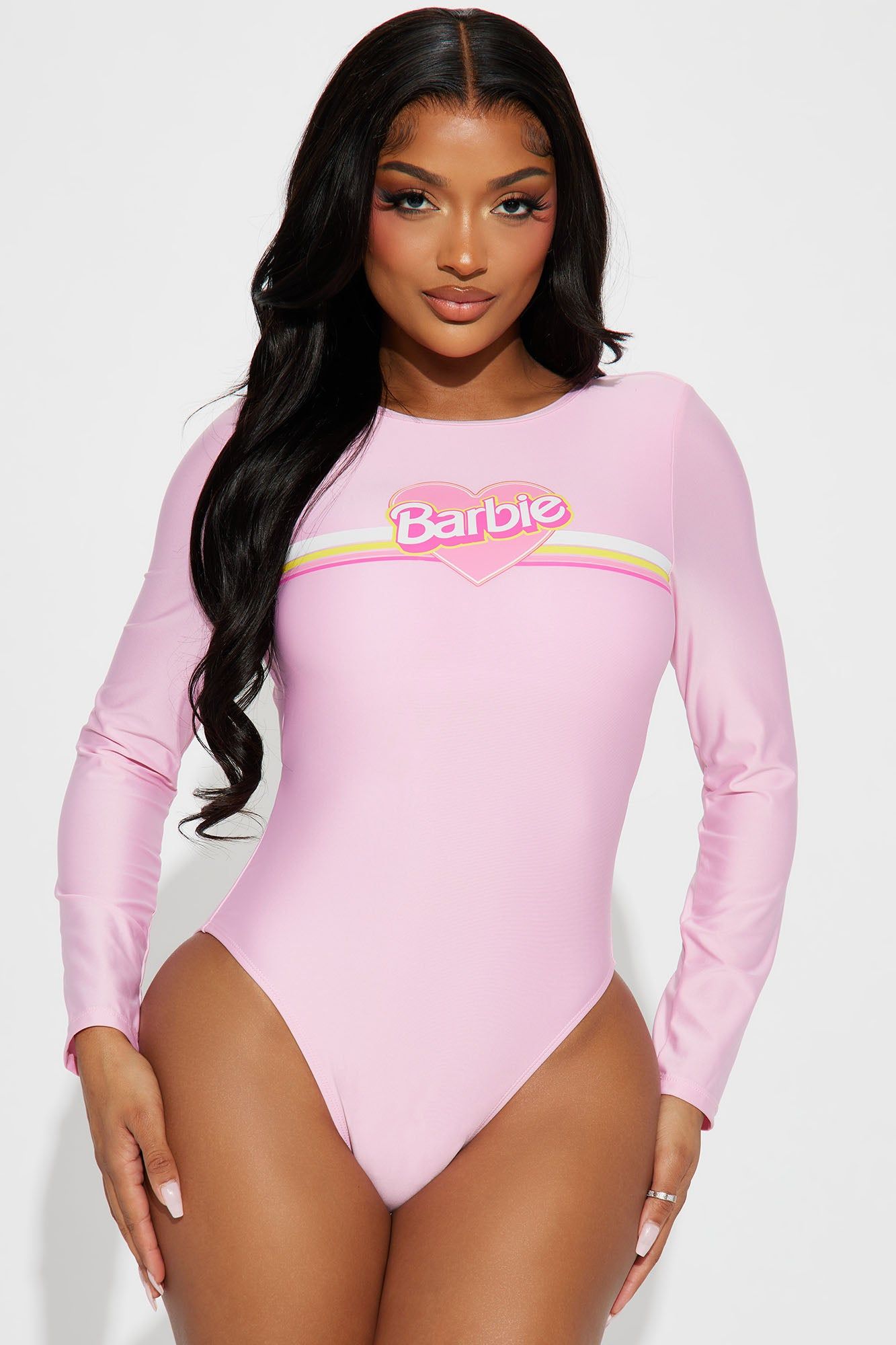 Beach Barbie Piece Long Sleeve Swimsuit Pink Parallel