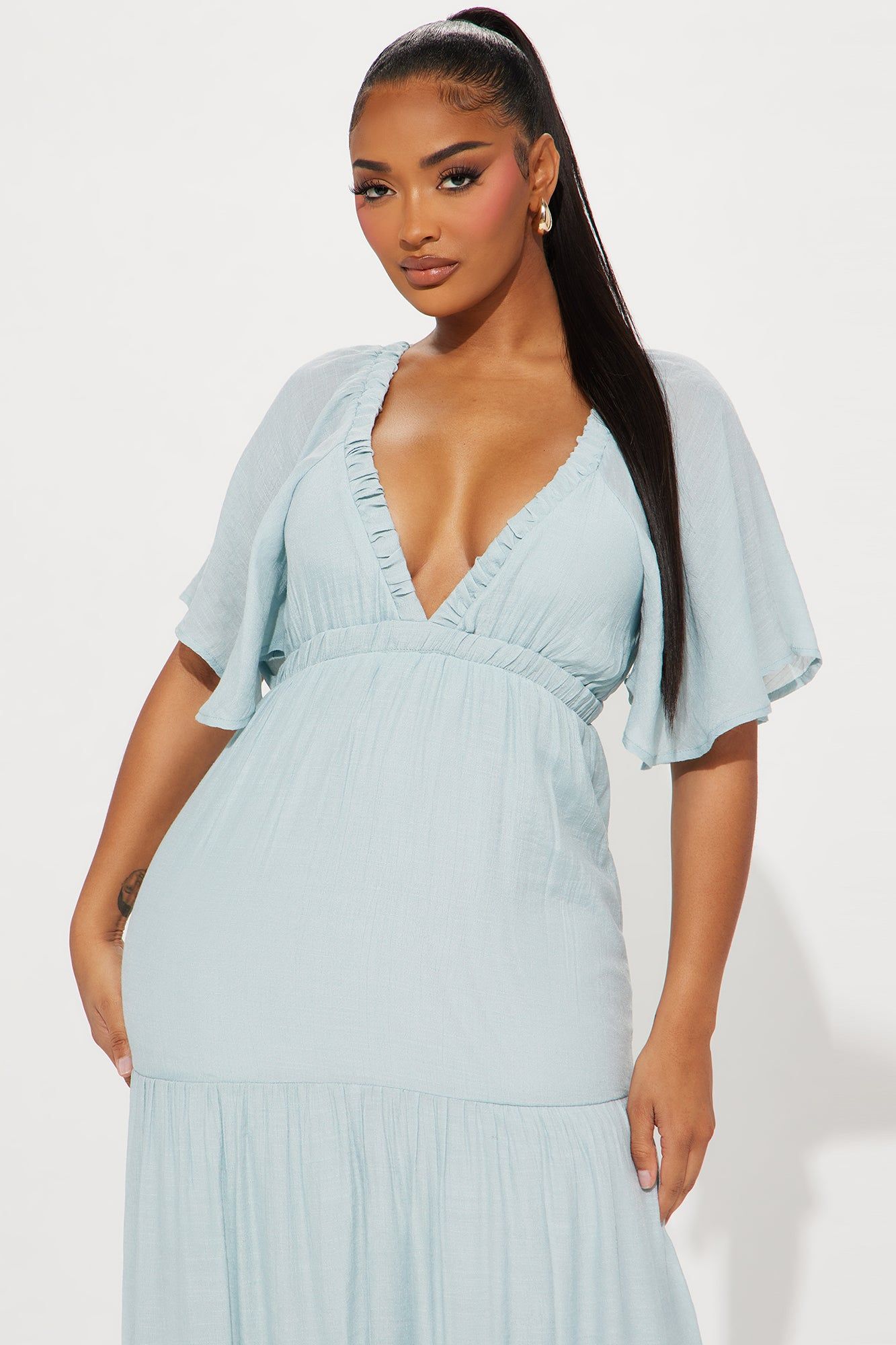 Elena Ruffle Maxi Dress - Light Blue | Parallel