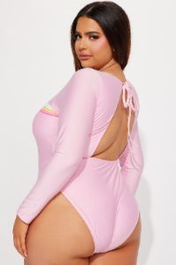 Beach Barbie 1 Piece Long Sleeve Swimsuit - Pink sold by Fashion Nova