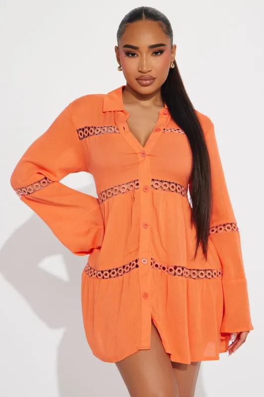 Breezy Paradise Linen Circle Cover Up Shirt Dress - Orange sold by Fashion Nova