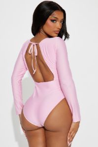 Beach Barbie 1 Piece Long Sleeve Swimsuit - Pink sold by Fashion Nova