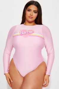 Beach Barbie 1 Piece Long Sleeve Swimsuit - Pink sold by Fashion Nova