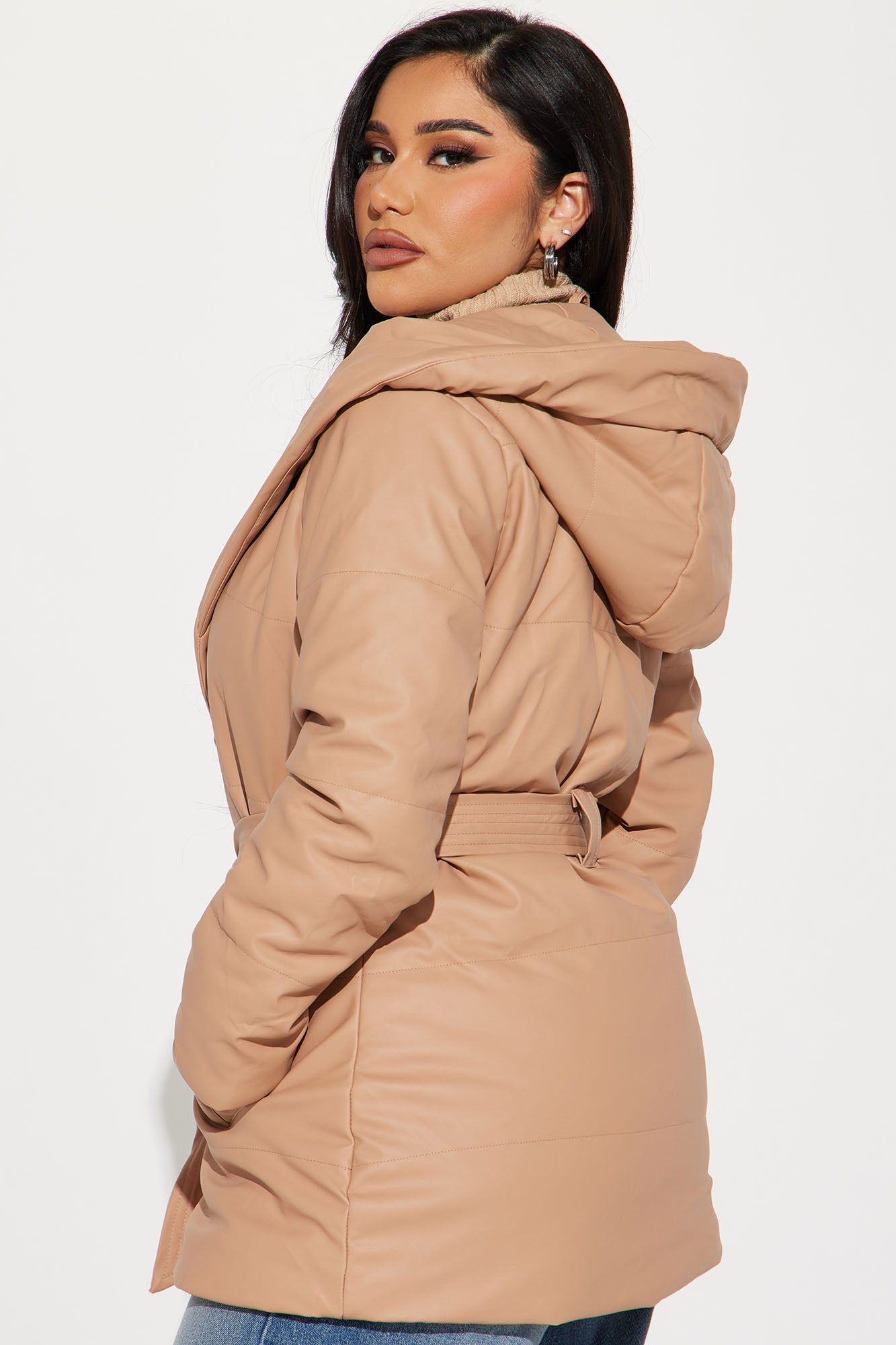Let It Happen Faux Leather Puffer - Taupe sold by Fashion Nova product image thumbnail 3