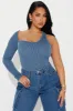 Natalia Ribbed Bodysuit - Denim sold by Fashion Nova