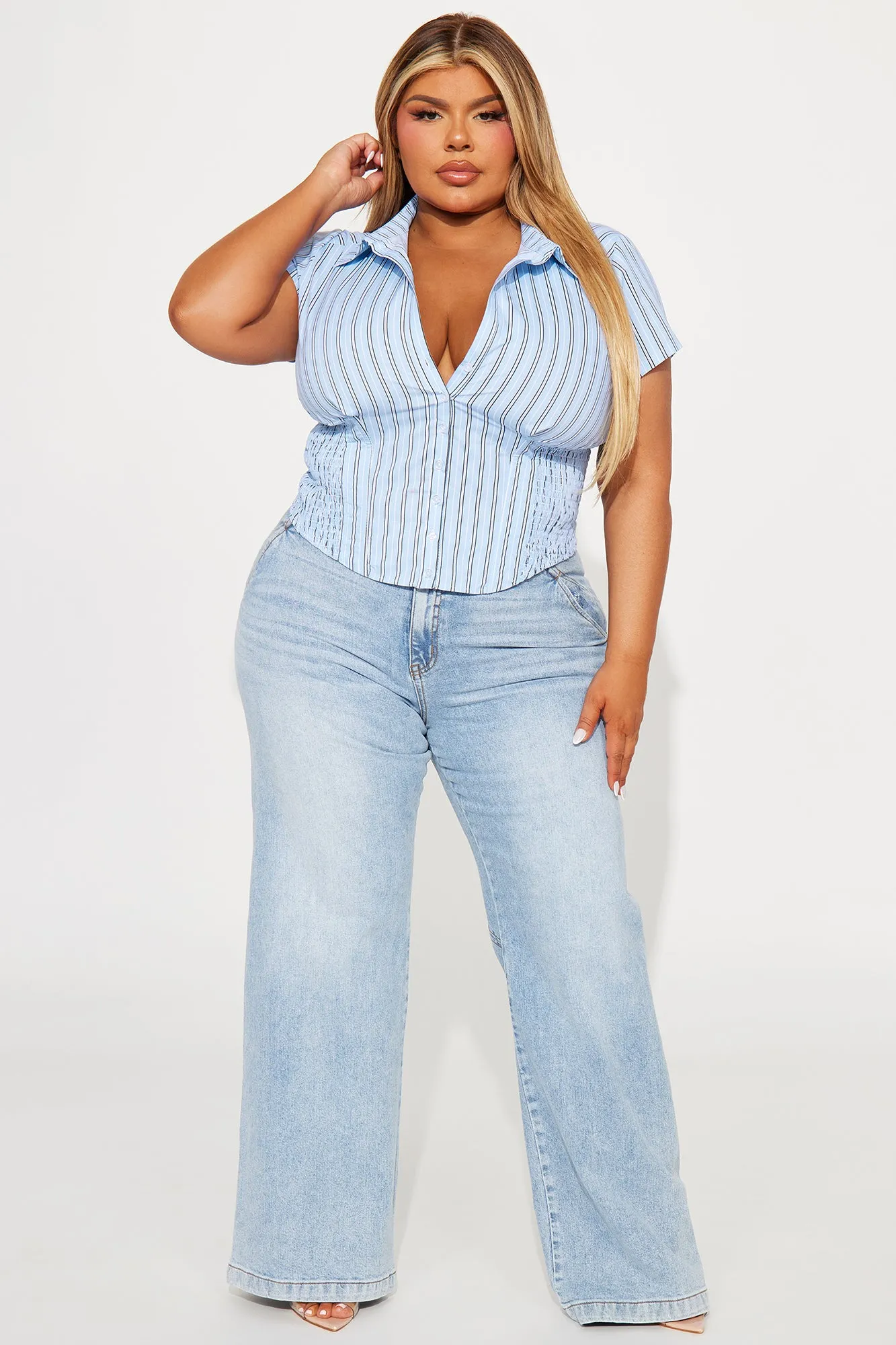 Endless Talks Short Sleeve Striped Corset Top - White/Blue sold by Fashion Nova product image thumbnail 5